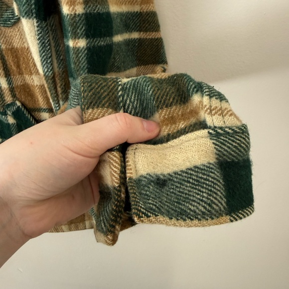 Vintage 60’s Men’s M L.L. Bean Wool Plaid Shirt Jacket Freeport Maine Tan Green - Picture 9 of 16